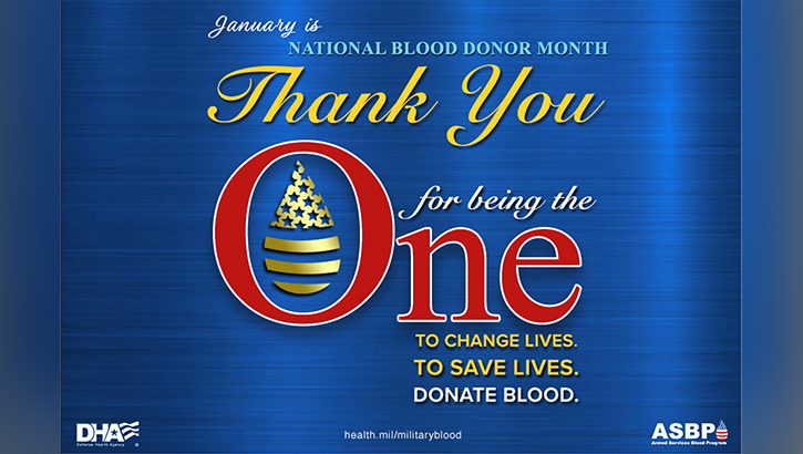Image of In a 1969 proclamation signed by President Richard Nixon, January was designated as National Blood Donor Month to create a time to thank those who have donated throughout the past year and to address the decrease in donations during the winter season. The Armed Services Blood Program is grateful for all the support it has received from donors and supporters in 2023.  (credit: Swati Agane).