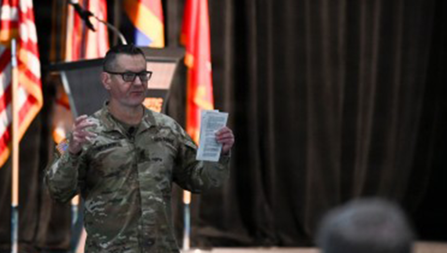 Military leader delivering a speech