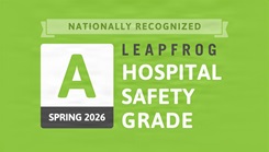 "Leapfrog Hospital Safety grade" on a green background