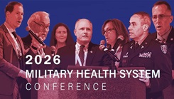 Pictured from left: Dr. Eric Elster, Mr. Al Middleton, Dr. Tracey Perez Koehlmoos, Dr. Drew Fallis, Dr. Christine Bader, U.S. Army Col. Vincent Capaldi, and Dr. James D. Nash.