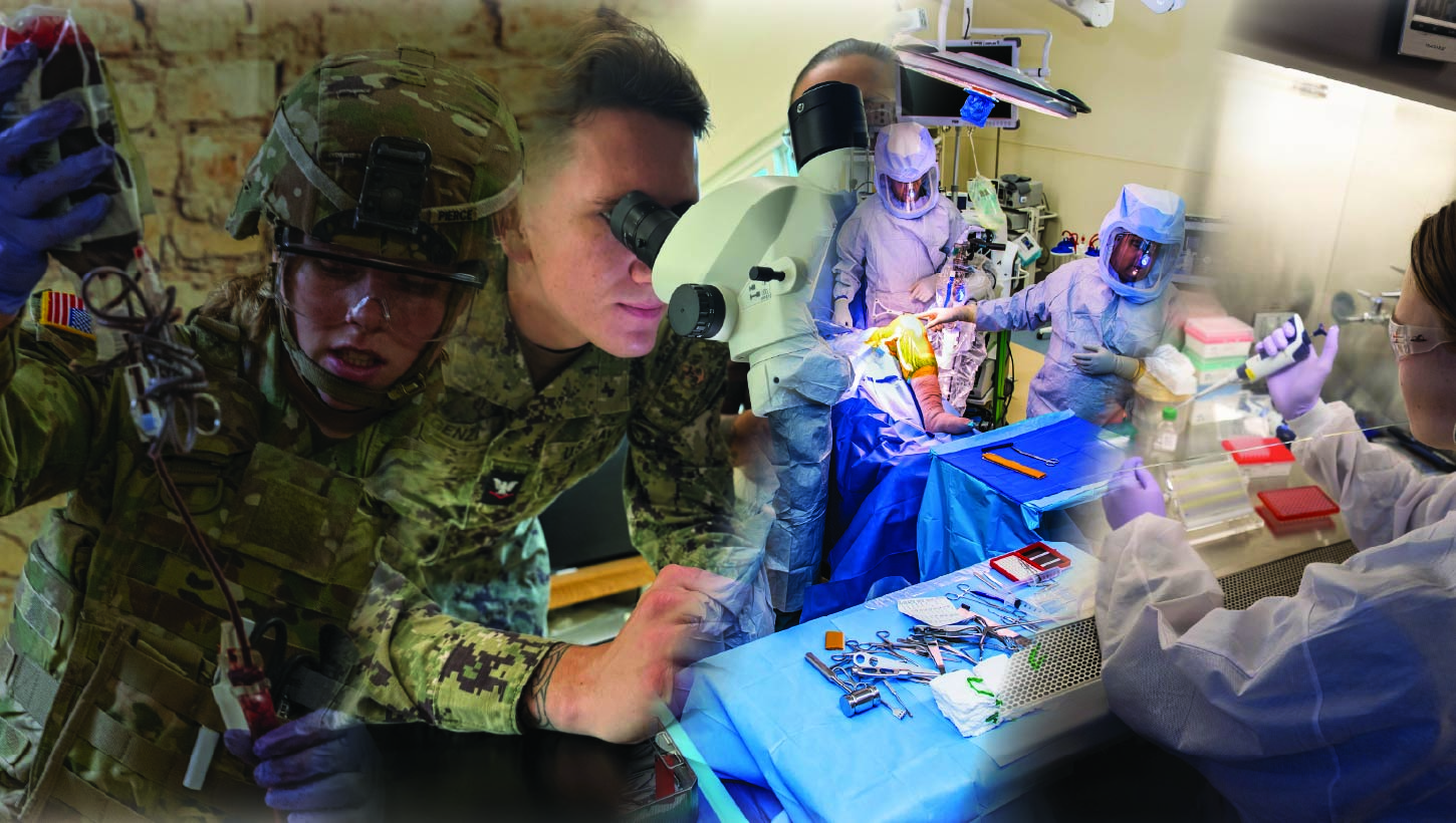 Collage of images of military healthcare providers delivering care.