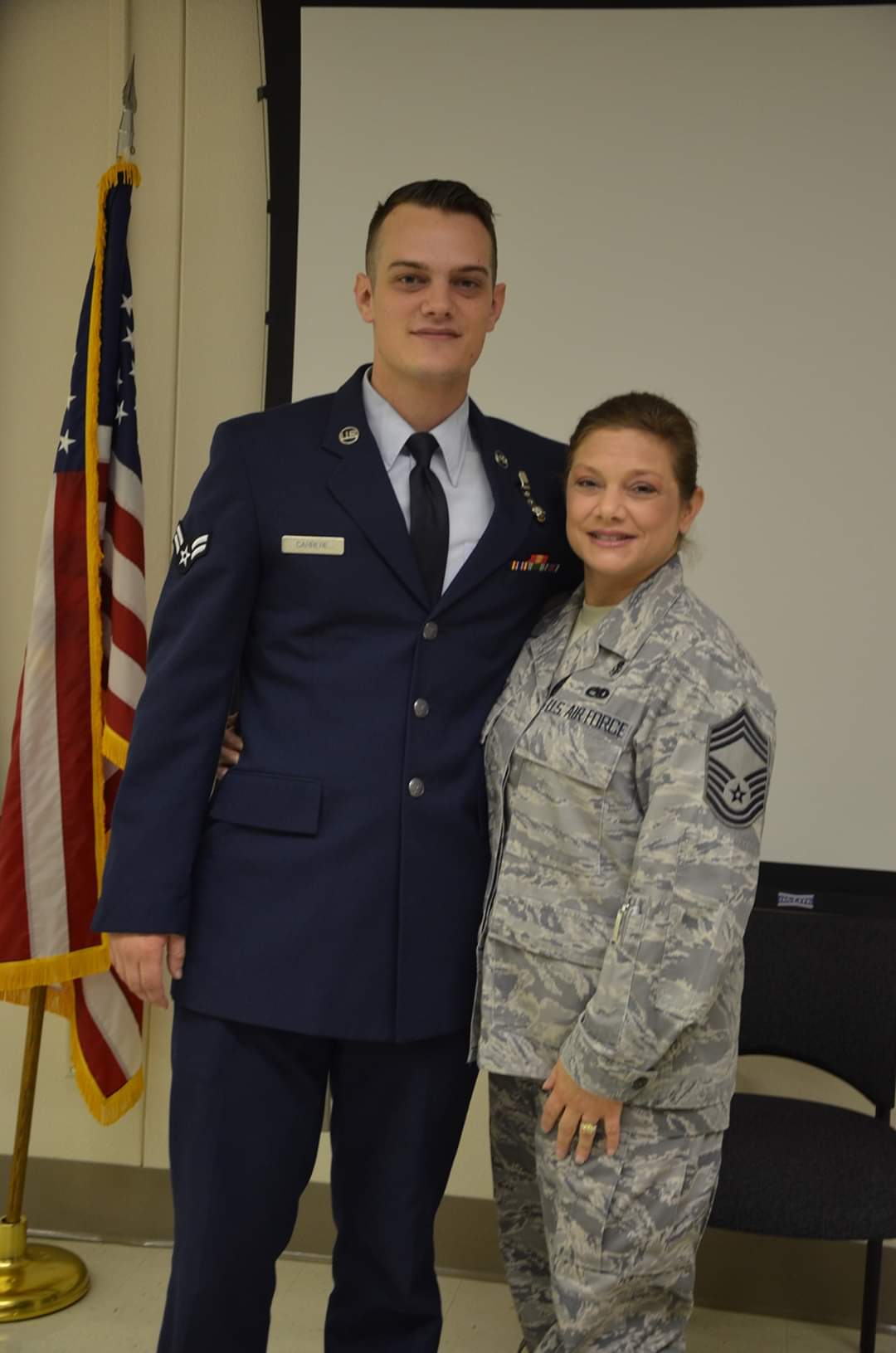 Chief Master Sergeant Tanya Carrere Cooper with son, Senior Airman Joshua Carrere