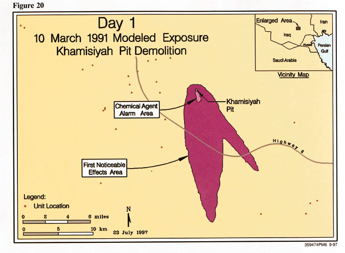 Figure 20. Day 1:  March 10, 1991, Modeled Exposure Khamisiyah Pit Demolition