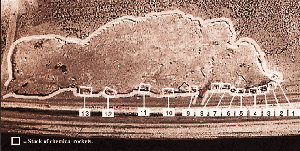 Figure 27. Pre-demolition imagery of the 600m x 150m Pit, showing the 13 stacks of rockets
