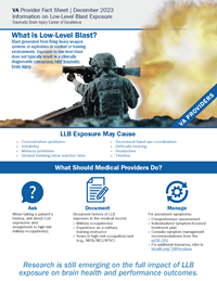 Thumbnail image of the downloadable fact sheet for VA Providers on low-level blast exposure.