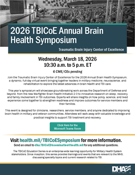 Thumbnail image of the downloadable PDF flyer for the 2026 TBICoE Annual Brain Health Symposium.
