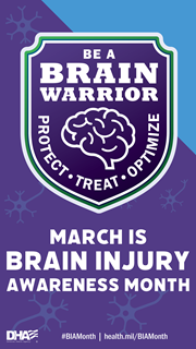 Link to biography of Brain Injury Awareness Month Graphic