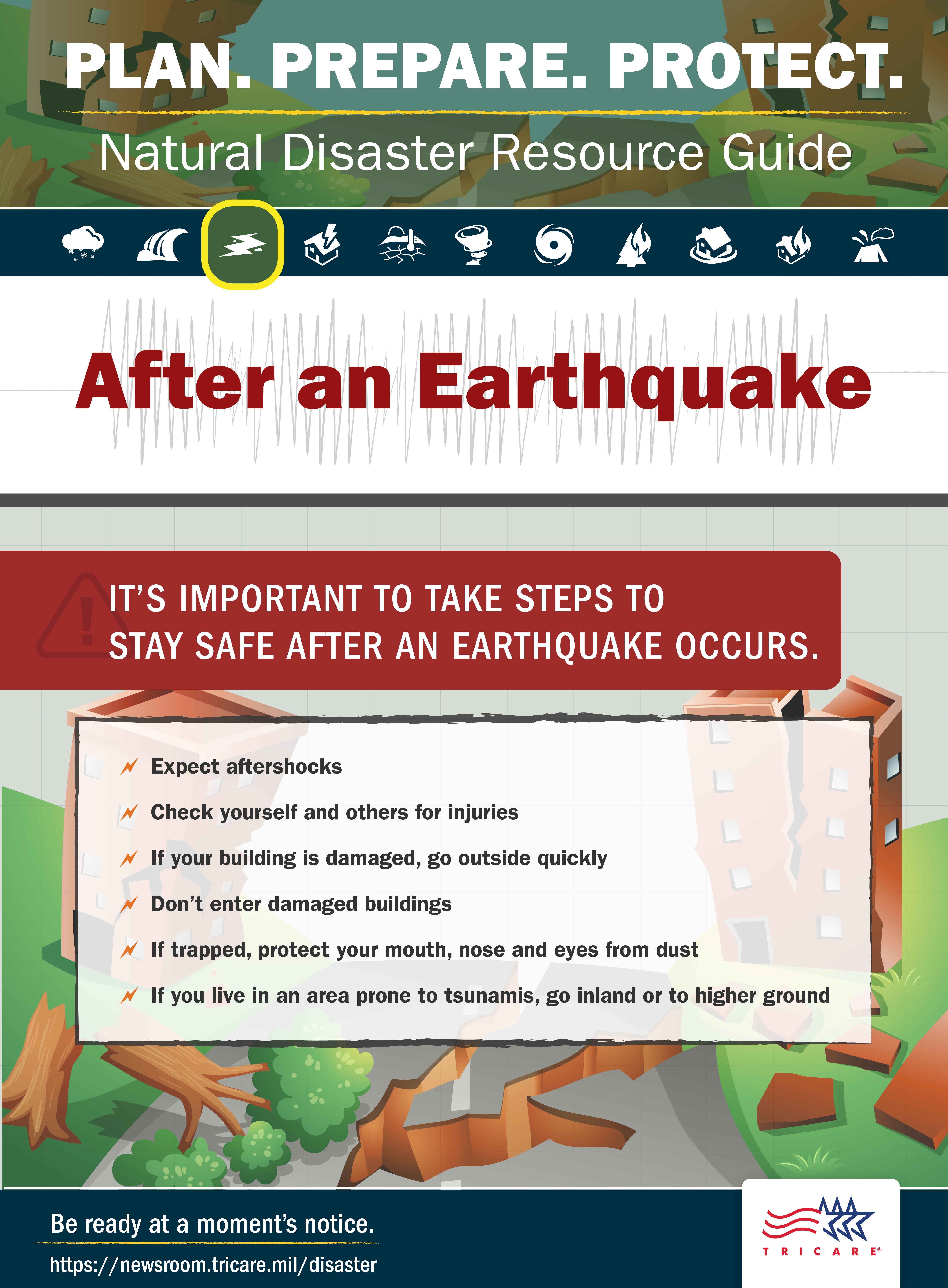 Link to Infographic: After an earthquake it’s important to take extra precautions to stay safe.