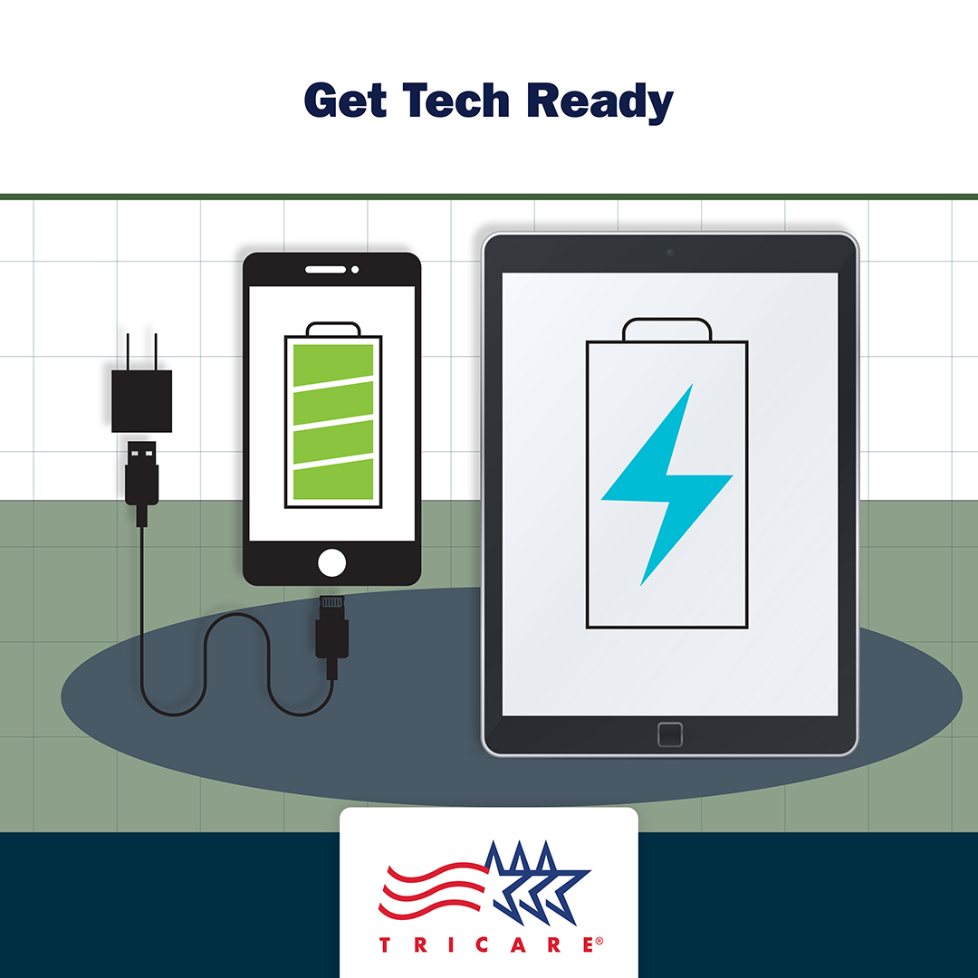  Image of phone and tablet, fully charged with text "Get Tech Ready"