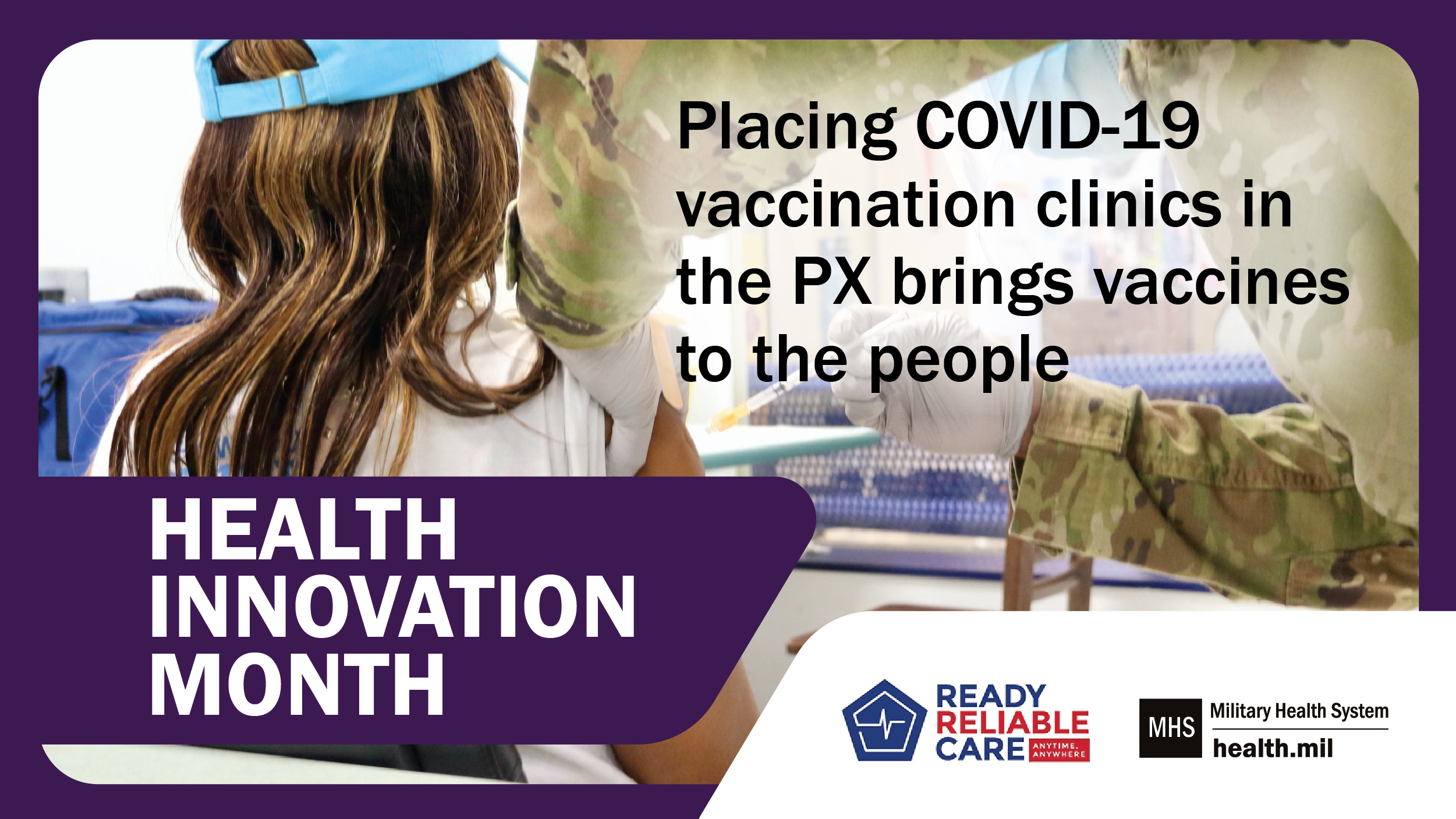 Link to Infographic: Social media graphic on Health Innovation Month people getting a vaccine