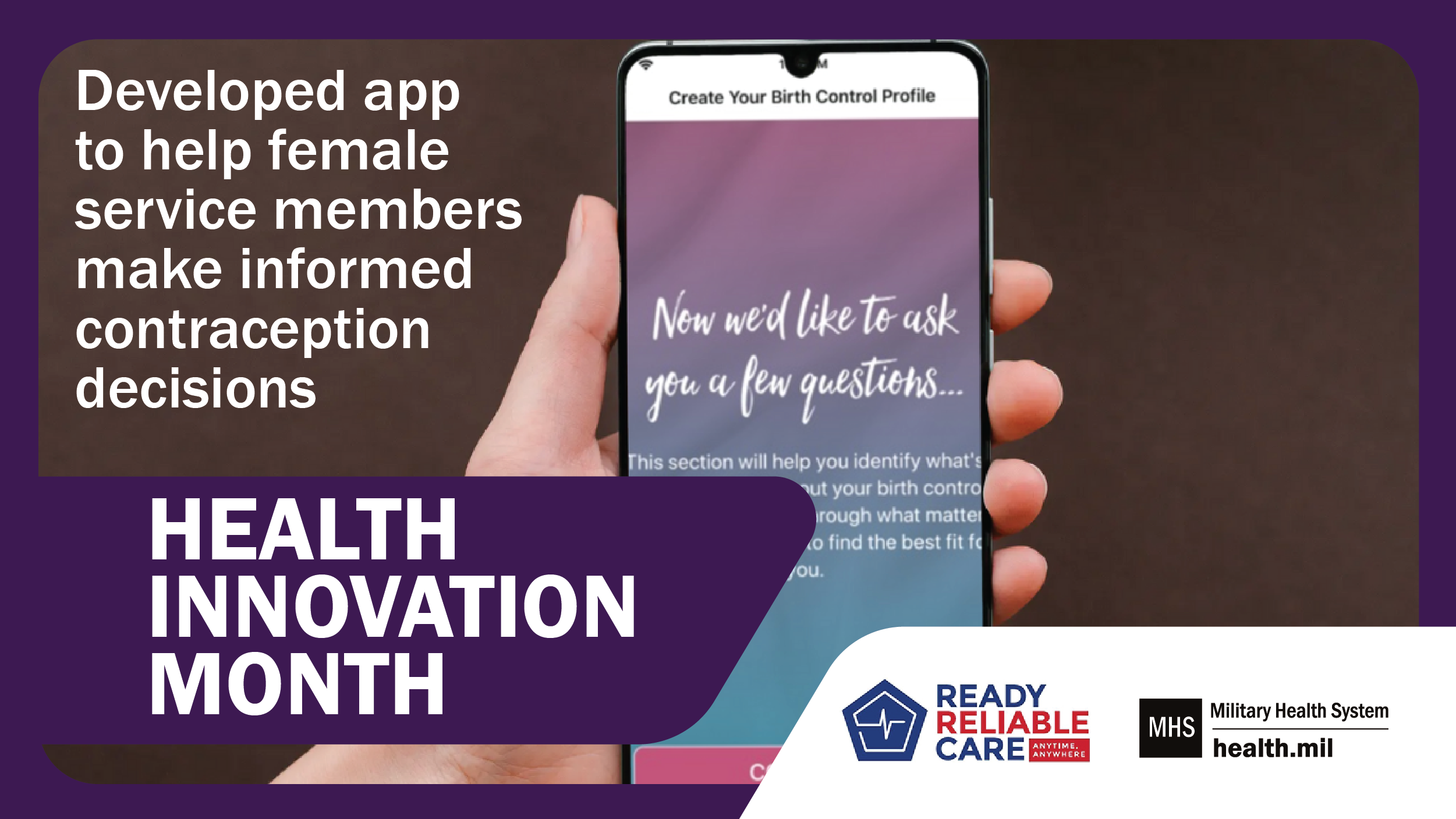 Social media graphic on Health Innovation Month showing a smart phone