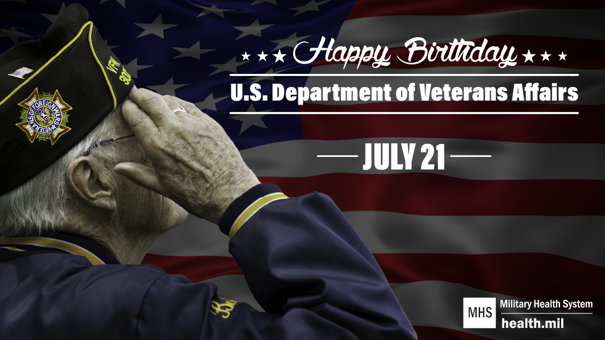  Social media graphic on VA birthday, showing a veteran saluting the flag