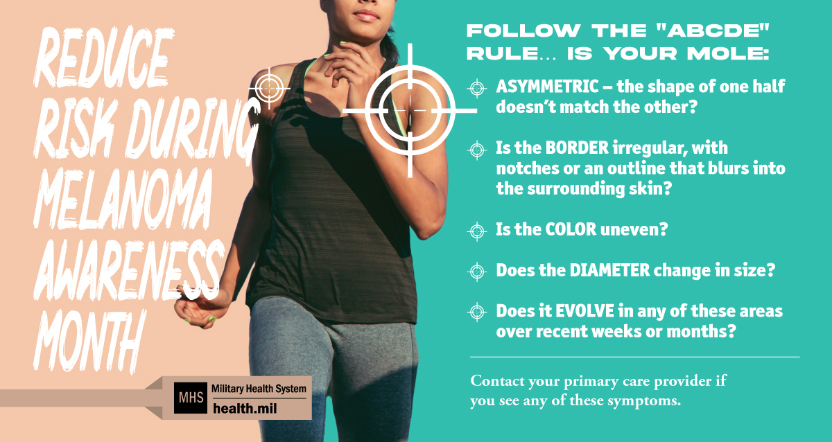 Infographic on Melanoma Awareness Month showing a woman running.