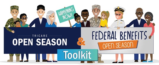 A toolkit banner graphic with beneficiaries holding the Open Season banner. A “Happening Now” sign is displayed.