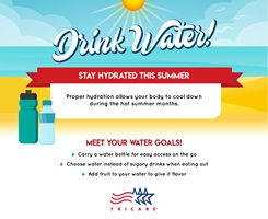 This infographic provides information on ways to stay hydrated while out in the sun. 