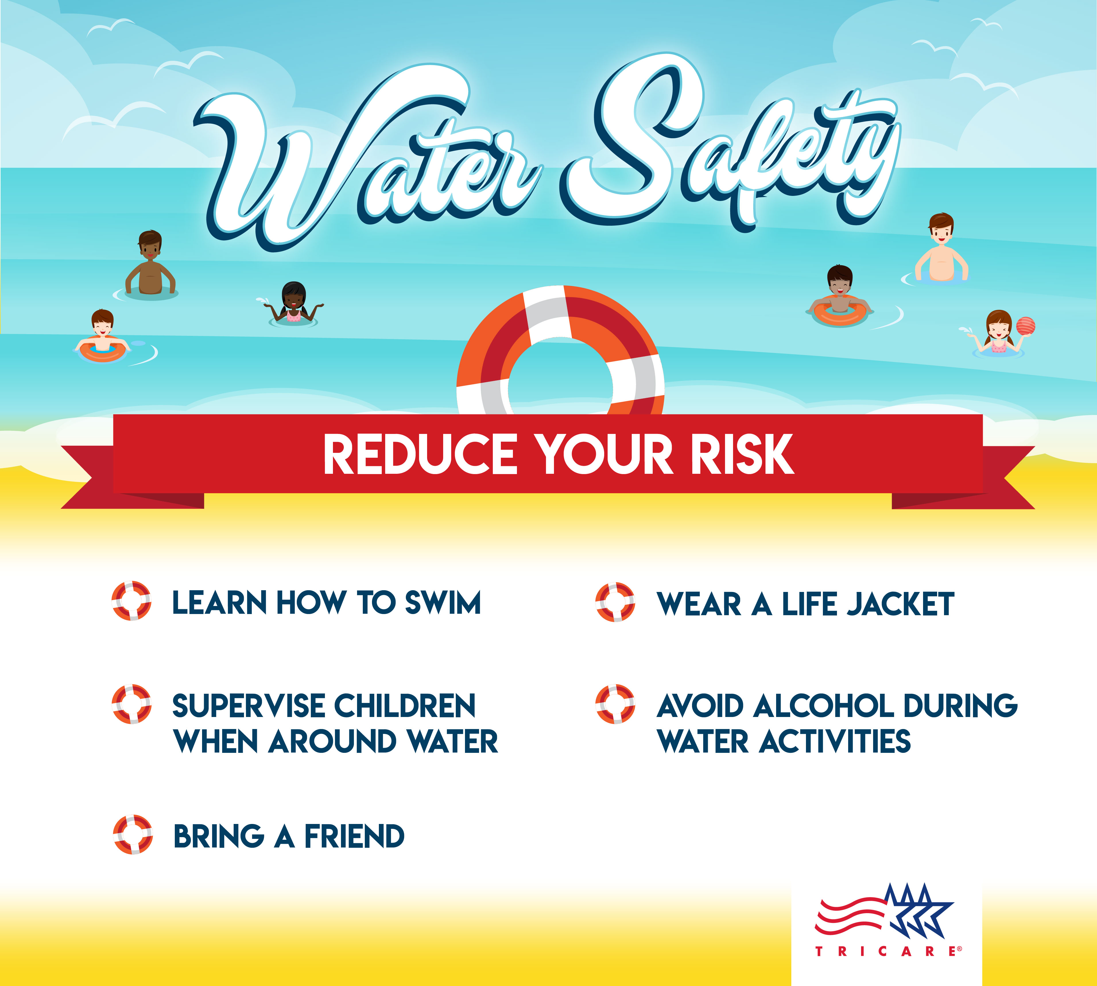 Link to Infographic: This infographic provides information on ways to protect yourself while you're in or near water. 