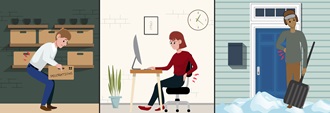 Link to Infographic: Graphic featuring animated images of three people experiencing low back pain