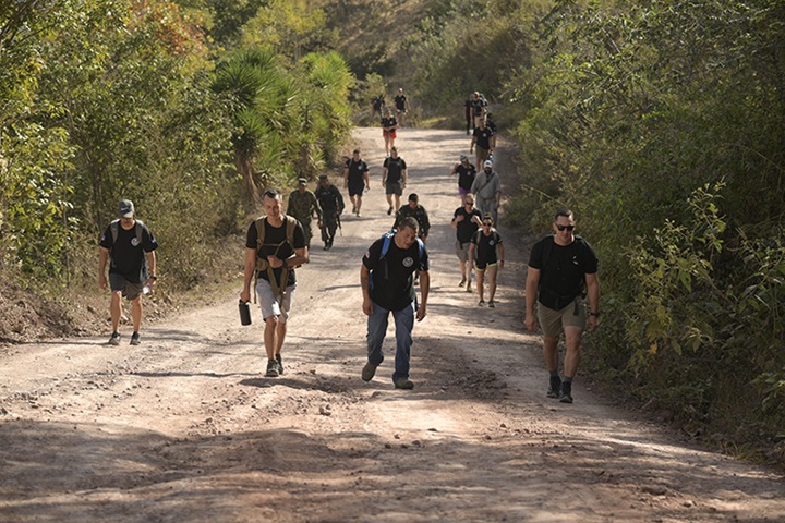 Image of Service members were hiking the road mountain.