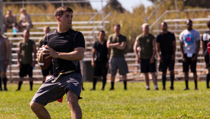 Image of Marine with the 26th Marine Expeditionary Unit participate in a football tournament in Spain.