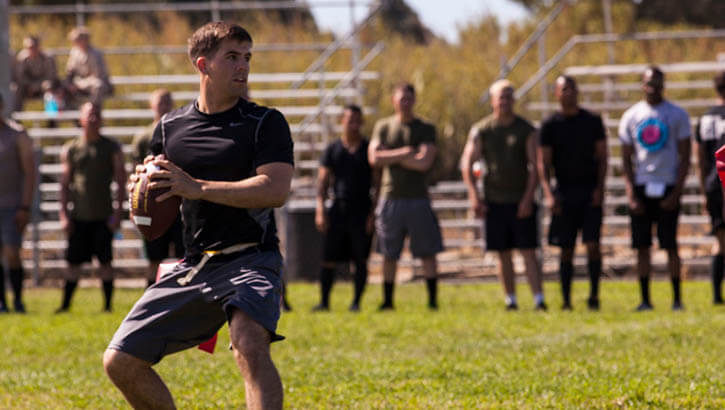 Marine with the 26th Marine Expeditionary Unit participate in a football tournament in Spain.