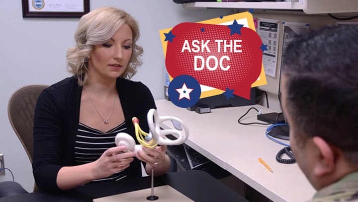 Image of Elizabeth Kirkpatrick, a physical therapist for the Fort Drum Traumatic Brain Injury (TBI) Clinic, New York, uses a model of the inner ear on Feb. 27, 2019, to demonstrate how a concussion can cause inner ear, or vestibular, damage which may result in dizziness, anxiety, depression, moodiness, balance problems and irritability to name a few. (Photo: Warren W. Wright Jr., Fort Drum MEDDAC).