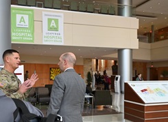 Carl R. Darnall Army Medical Center Commander, Col. Garrick Cramer gives acting Assistant Secretary of Defense - Health Affairs, Dr. Stephen Ferrara, a brief tour of the hospital before an official tour