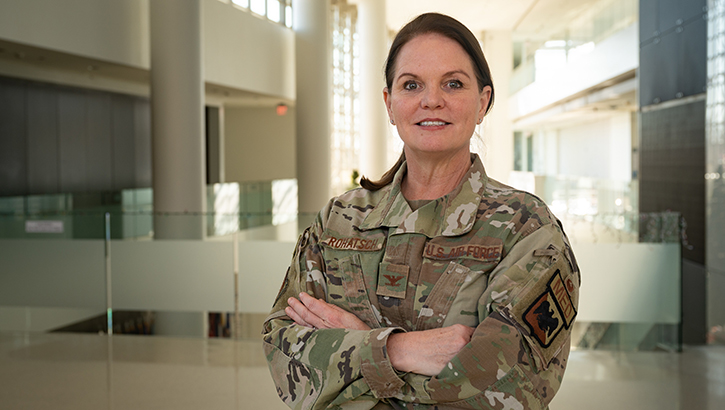 “Normally, it's been a physician or a flight doctor that has led the helm for the Air National Guard Medical Service Office … I'm the first clinical nurse,” said U.S. Air Force Col. Linda A. Rohatsch, who took command in late 2022. “I'm pretty excited about that.”  Rohatsch is the first clinical nurse to assume command of the ANG Office of the Air Surgeon and brings nearly four decades of medical experience to the position. (U.S. Air National Guard photo by Staff Sgt. Sarah M. McClanahan)
