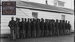 A photo of Maj. (Dr.) Alexander Augusta among the Seventh Regiment of U.S. Colored Troops where he served as regimental surgeon during the Civil War. 