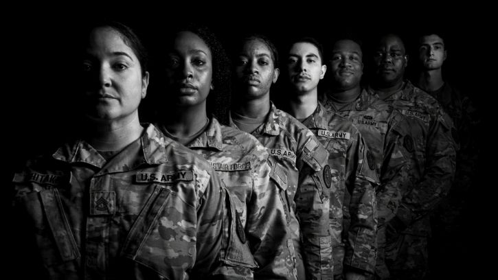 From front to back, U.S. Army Sgt. 1st Class Lorena Whitaker, Armed Forces Medical Examiner System fatality management senior non-commissioned officer, U.S. Air Force Staff Sgt. Dekeia Mays, Forensic Toxicology laboratory technician, U.S. Army Sgt. Kayla-Porsche Harley, U.S. Army Sgt. Brandon Meskus, U.S. Army Staff Sgt. David Johnson, AFMES fatality management non-commissioned officers, U.S. Army Staff Sgt. Kevin Taylor, AFMES Joint Military Working Dog Laboratory technician, and U.S. Army Spc. Noah Hughes, AFMES fatality management specialist, pose for a photo