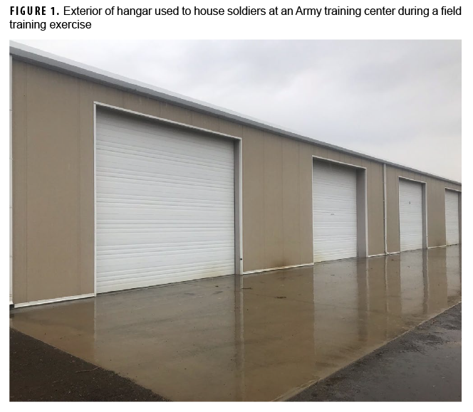 FIGURE 1. Exterior of hangar used to house soldiers at an Army training center during a field training exercise