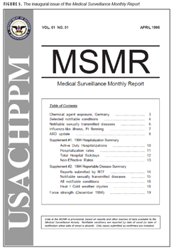 Screenshot of the inaugural issue of the Medical Surveillance Monthly Report