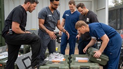 U.S. Army soldiers organizing medical supplies