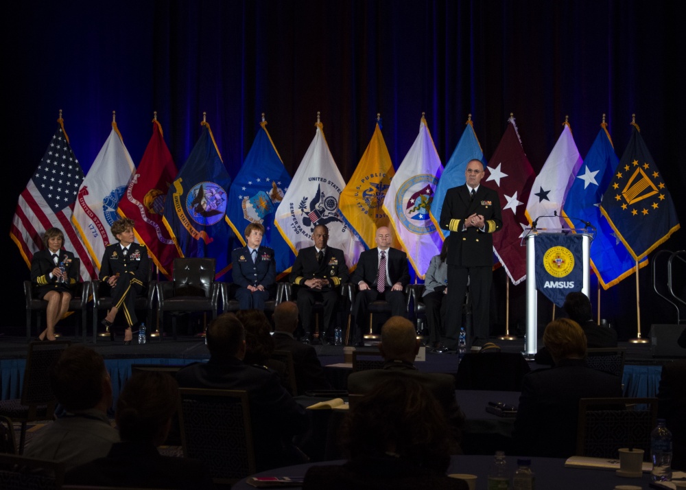 Vice Adm. Forrest Faison, Navy surgeon general and chief, U.S. Navy Bureau of Medicine and Surgery, spoke about the future of Navy Medicine with military and civilian medical professionals Nov. 29 during the 127th Annual AMSUS Meeting for Federal Health Professionals at the Gaylord National Resort and Convention Center, Maryland.