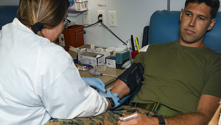 Service members and Department of Defense civilian employees donate blood at a blood drive outside Naval Medical Center Camp Lejeune on Sept. 8, 2023.The Armed Services Blood Program at NMCCL hosts monthly blood drives at locations across Marine Corps Installations East to increase the store of blood units that are utilized for care of active-duty military, their families, and retirees. (Courtesy photo)