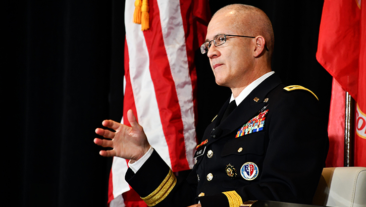 Image of Army Lt. Gen. (Dr.) Ronald J. Place, director of the Defense Health Agency making remarks. Click to open a larger version of the image.