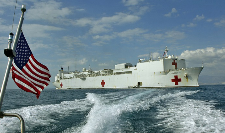 Approximately 750 doctors, nurses, corpsmen and support personnel from across the Navy embarked aboard the hospital ship USNS Comfort in support of the U.S. military response to the hurricane relief efforts in Puerto Rico. (U.S. Navy file photo)