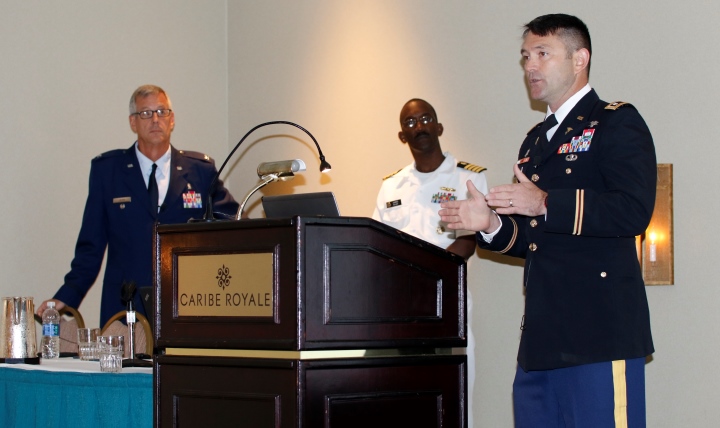 Lt. Col. Eli Seeley (right), chief health information officer for the Regional Health Command Europe, discussed the critical role of informatics in health care.