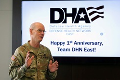 Army Brig. Gen. Lance Raney, Defense Health Network East Director speaking