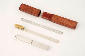 George Washington suffered oral troubles throughout his life and was “fastidious” about his oral care, carrying a dental hygiene travel set with him on his travels. The set can be seen at the George Washington’s Mount Vernon estate and museum in Mount Vernon, Virginia.
