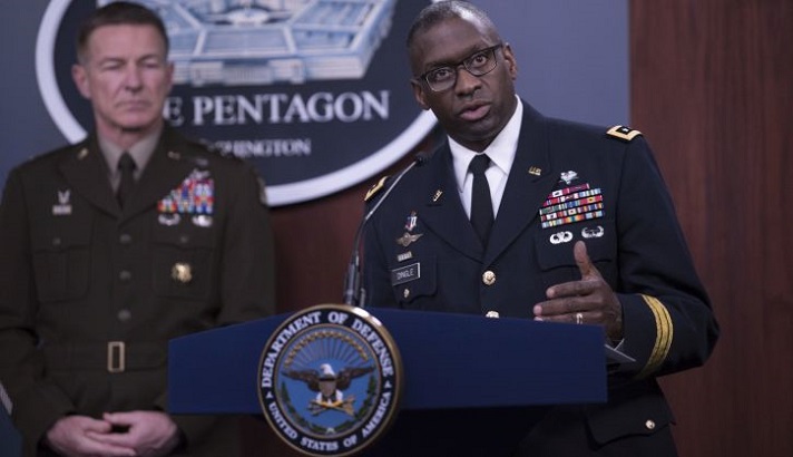 Military personnel speaking at a Pentagon press briefing