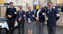 Dr. Ritschel, center, with her team outside the first aid station in St. Peter’s square