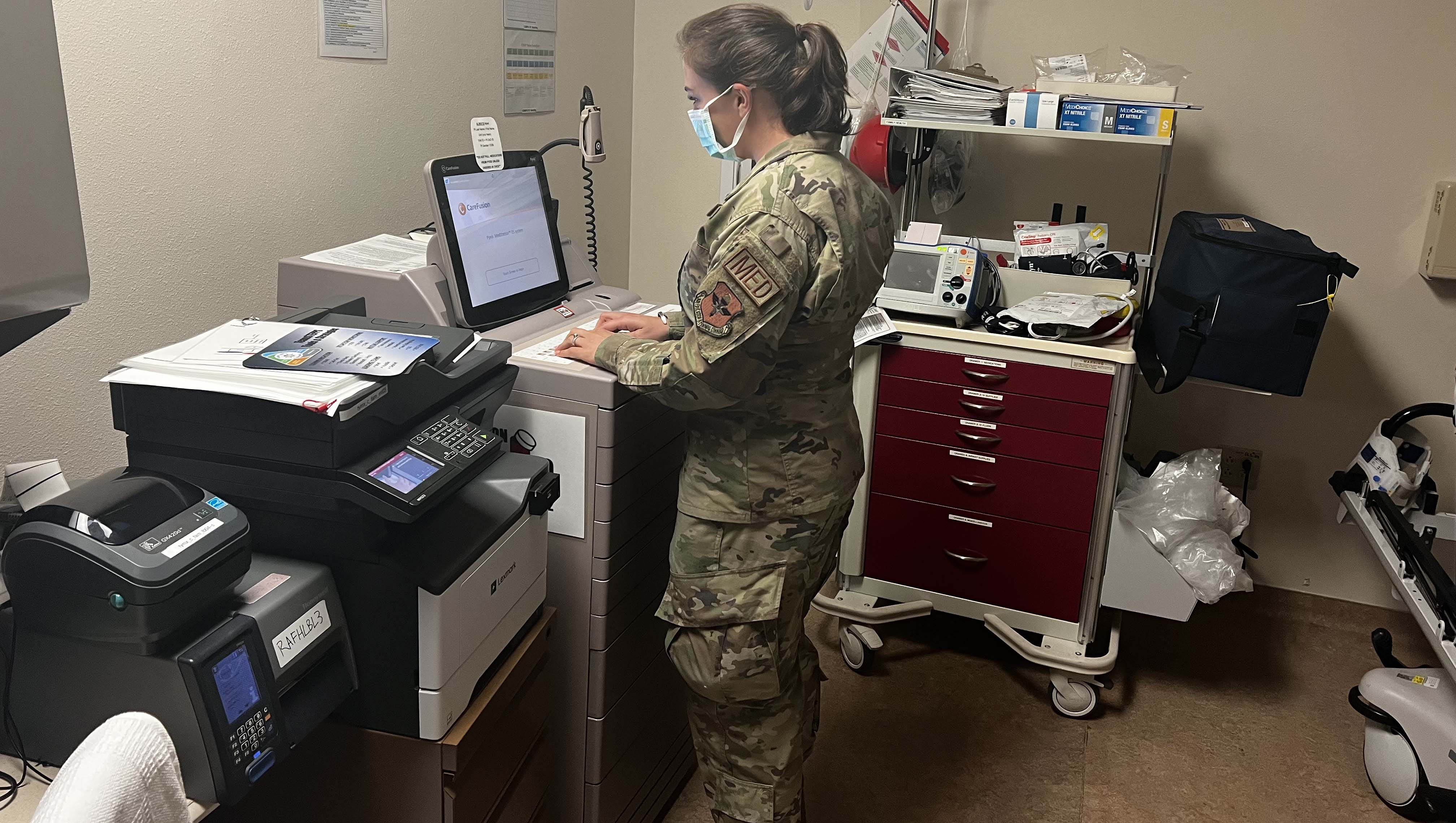 Image of Air Force Capt. Courtney Ebeling, a medical-surgical nurse at Joint Base San Antonio-Randolph Family Health Clinic, Texas, was deployed to support the COVID-19 response in Afghanistan in 2021. They administered vaccinations to U.S. citizens, service members, and foreign military members as well as supported the preparation to withdraw from the country. (Photo: Courtesy of Air Force Capt. Courtney Ebeling). Click to open a larger version of the image.