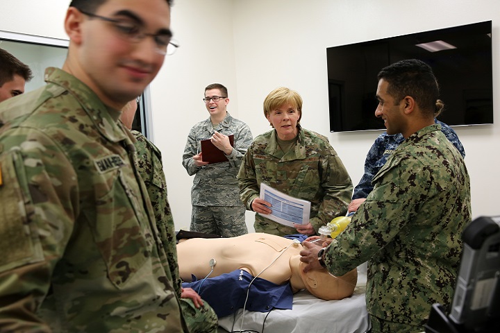 “It was important to me to have firsthand knowledge of the American Red Cross curriculum we’ll be rolling out to the rest of the MHS,” said Air Force Brig. Gen. Sharon Bannister, Deputy Assistant Director for Education and Training. Bannister said being able to train and test alongside students in their third year of medical school was one of the best parts of the day. (MHS photo)