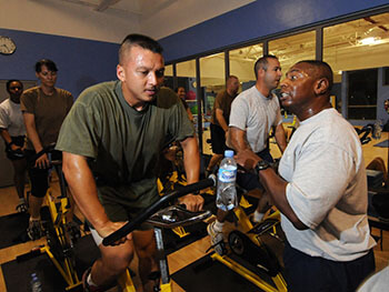Military personnel working out