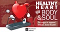 picture of a heart running on the treadmill with the words "healthy heart for body and soul. ten ways to support holistic heart health"