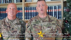 U.S. Army Maj. Gen. Michael L. Yost, commanding general of Army Reserve Medical Command here, U.S. Army Brig. Gen. Jennifer Marrast Host, AR-MEDCOM deputy commanding general; U.S. Army Command Sgt. Maj. John Hilton, AR-MEDCOM senior enlisted advisor to the commanding general, and U.S. Army Chief Warrant Officer 4 LaTonya Pettigrew, the senior warrant officer advisor to the commanding general, all wished soldiers, civilians, and families a warm happy holidays and they extended their gratitude for all of the hard work the overall team has accomplished this past year.