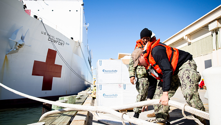 Military personnel on the Hospital ship USNS Comfort