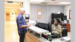 Senior Airman Jay D. Riggins, a radiology clerk with the 81st Medical Group in Biloxi, Mississippi, is responsible for scheduling patients for radiology appointments. Keesler Medical Center has achieved an “A” Leapfrog Hospital Safety Grade, which reflects its excellent performance in hospital safety. Leapfrog is the only rating organization that focuses exclusively on hospital safety. (Photo by Michelle Stewart)