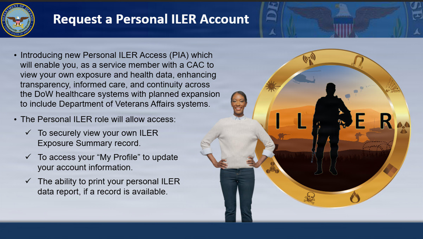 Image of As of March 23, 2026, U.S. service members and civilian employee personnel can gain direct access to their career-long environmental and occupational exposure data through the Individual Longitudinal Exposure Record.