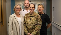 Connie Johnson, trauma program manager; from the left, Sean Kelley, trauma performance improvement coordinator, U.S. Air Force Lt. Col. Mary Stuever, trauma medical director, Nina Betts, Trauma Registrar, pose for a photo to highlight the recent revivification of Landstuhl Regional Medical Center’s Trauma Center, Aug. 21, 2024, in Landstuhl, Germany.